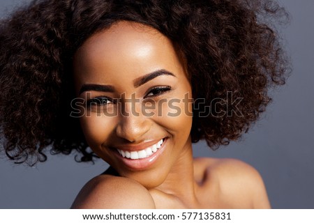 Close up portrait of black beauty fashion model smiling 