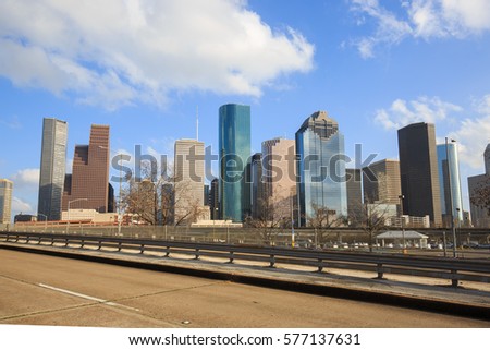 Downtown Houston city, Texas with modern building in golden hour