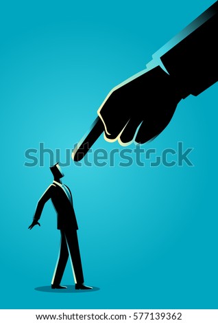 Business concept illustration of a businessman being pointed by giant finger Royalty-Free Stock Photo #577139362