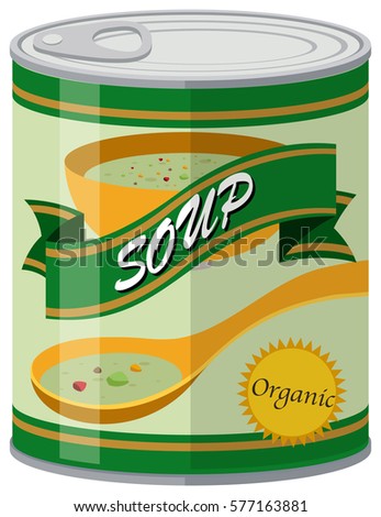 Organic soup in aluminum can illustration