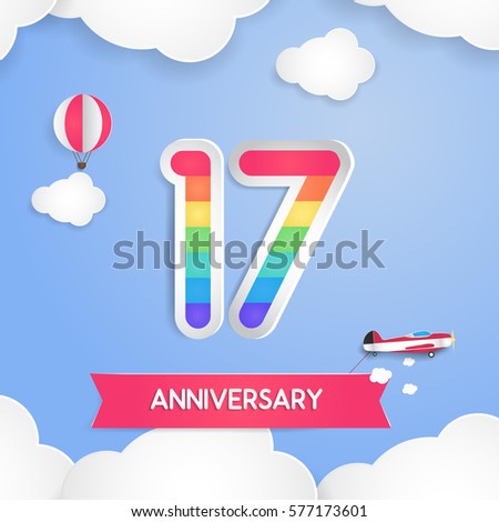 17 Anniversary Celebration Logo with Rainbow Colored and using Paper Art Design Style