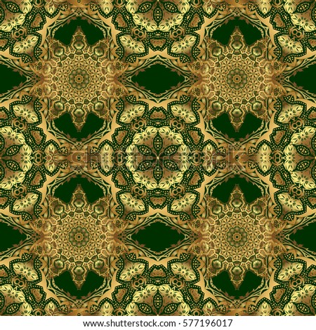 Seamless classic vector golden pattern. Traditional orient ornament on a green background.