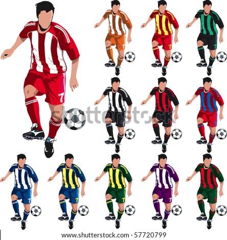 Soccer players in various shirt colours 