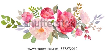 Watercolor floral composition. Clipping path included. Fast isolation. Hi-res file. Hand painted. Raster illustration.