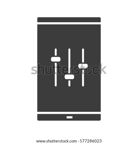 Smartphone music equalizer glyph icon. Silhouette symbol. Smart phone preferences. Negative space. Vector isolated illustration