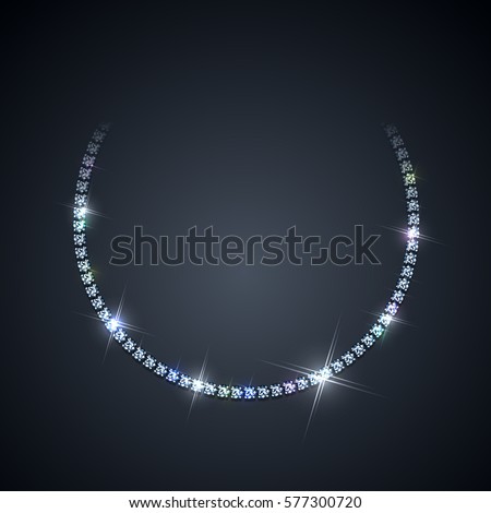 Diamond necklace on dark background - eps10 vector illustration. Luxury jewelry graphic with shiny rhinestones.