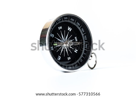 Small pocket compass isolated over white background.
