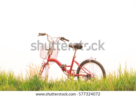 Vintage of bicycle on grass field, selective and soft focus