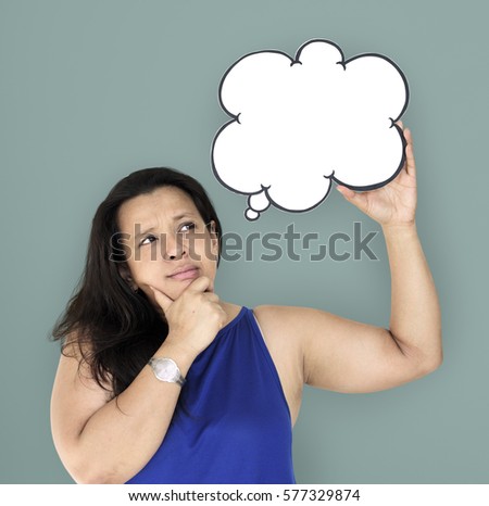 Woman Curious Thinking Bubble Copy Space Studio Portrait