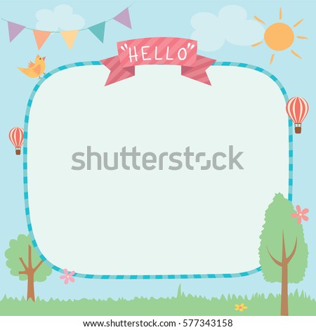Illustration vector of cute summer background template decorated with ribbon and buntings.Blank for space.