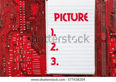 Red old dirty computer circuit board and text concept