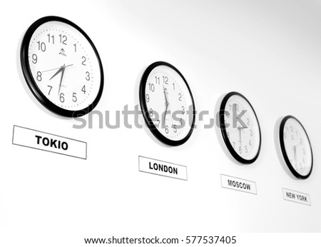 Business clock on wall in room, training room, office, open space