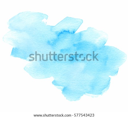 Blue watercolor hand drawn isolated vector wash spot on white background for text design, web. Abstract cold color brush paint paper grain texture illustration element for wallpaper, label
