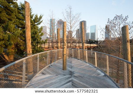 Skate Park In Downtown Houston city, Texas with modern building in golden hour