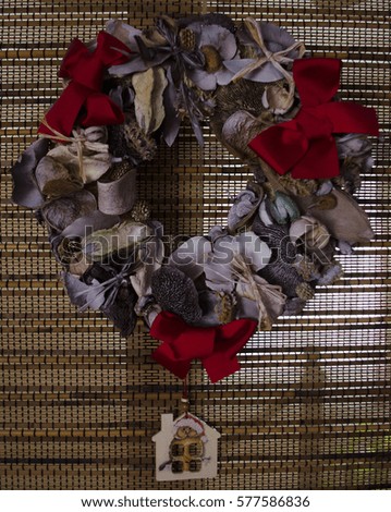 Christmas handmade natural wreath decoration - retro style design, copy space!