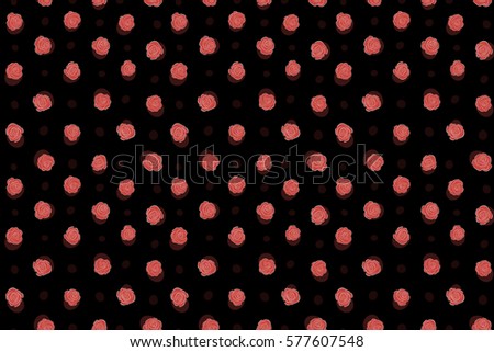 Beautiful rose flowers in pink colors on a black background. Stylized roses seamless pattern. Raster illustration.