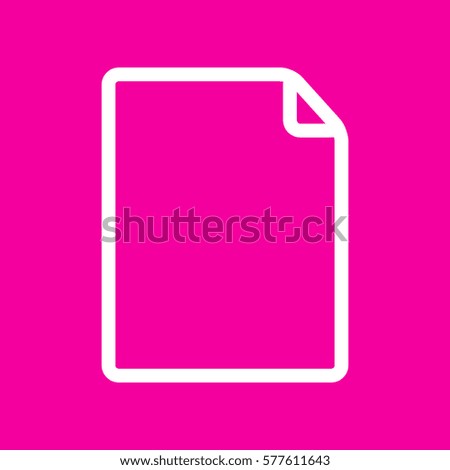Vertical document sign illustration. White icon at magenta background.