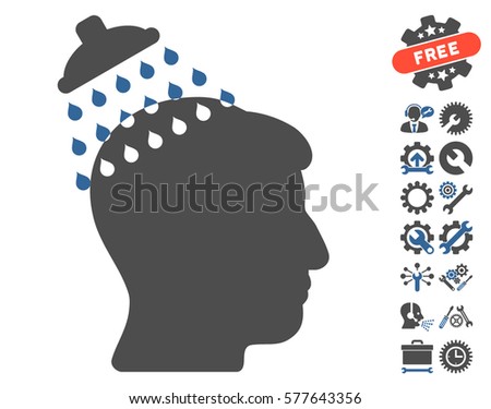 Head Shower pictograph with bonus settings clip art. Vector illustration style is flat iconic cobalt and gray symbols on white background.