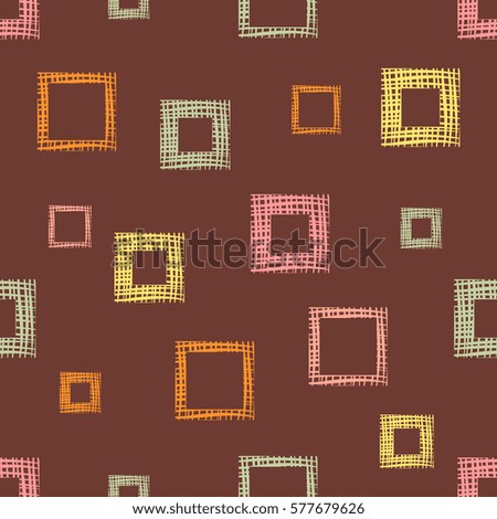 Seamless vector geometrical pattern with rhombus, squares, rectangles endless background with hand drawn textured geometric figures. Pastel Graphic illustration Template for wrapping, web backgrounds.