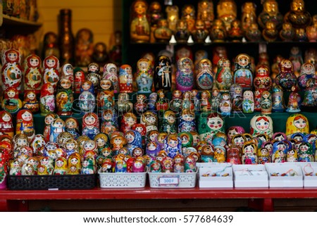 Street stalls with nesting dolls