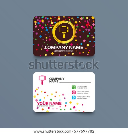Business card template with confetti pieces. Monopod selfie stick icon. Self portrait tool. Phone, web and location icons. Visiting card  Vector