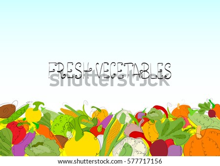 Background fresh vegetables with line art elements. Great for design of healthy lifestyle and different advertising projects. Vector illustration