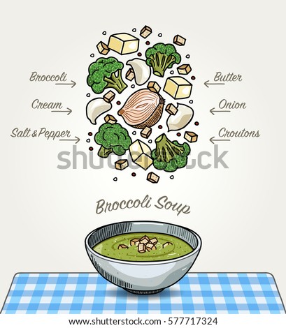 Vector Broccoli Soup on Table