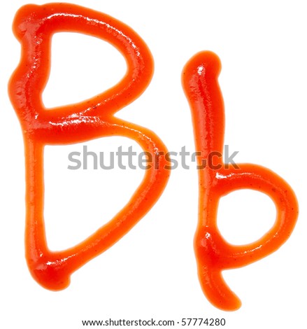 letters of ketchup isolated on white