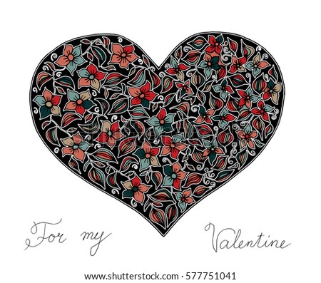 Hand drawn heart with colorful pattern for valentines day design, vector illustration