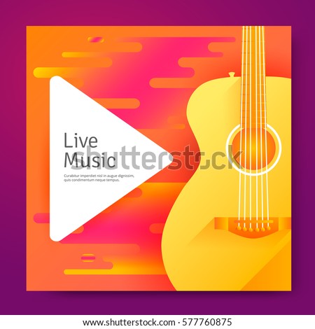 Live music vector poster template for concert. Banner with guitar