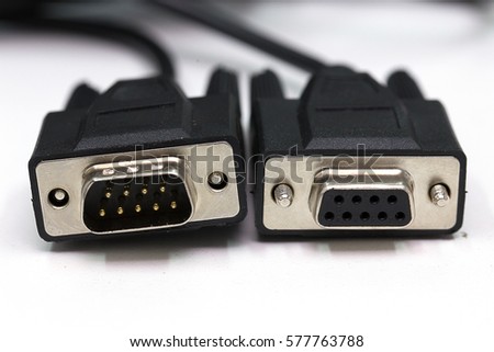 A serial communications connector called RS 232. on isolated whi Royalty-Free Stock Photo #577763788