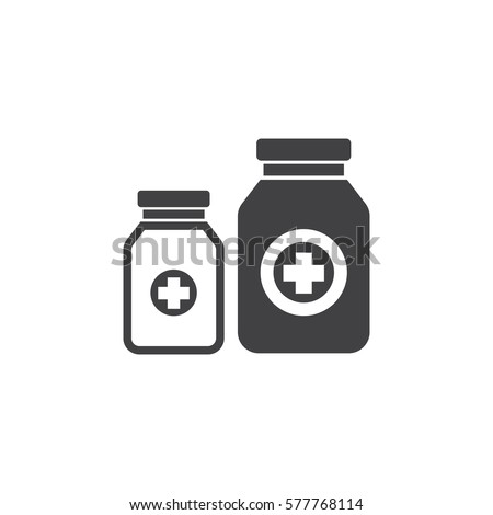 pills bottle icon. Health Care Vector illustration Royalty-Free Stock Photo #577768114