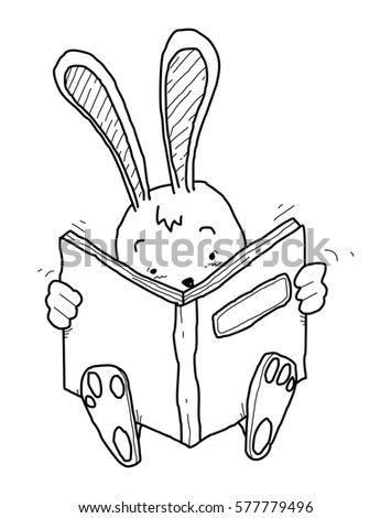 rabbit reading doodle