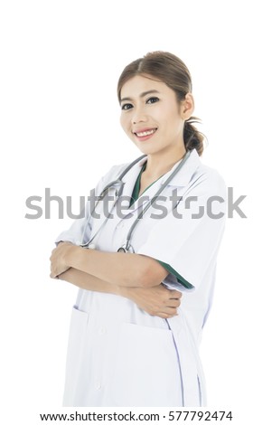 Young Asian woman doctor, isolated on white background with clipping path.