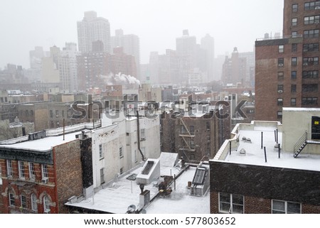 Winter blizzard from a rooftop in Manhattans Upper East SIde (NYC, USA)