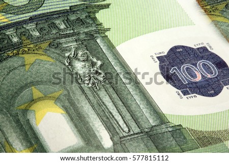 macro fragment banknote 100 euro, low depth of field