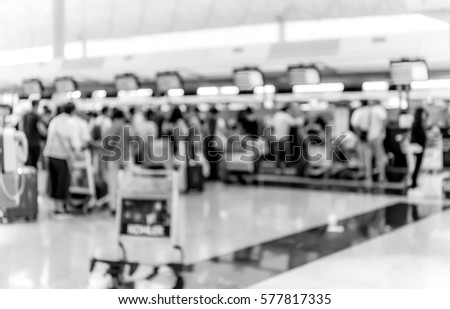 Abstract blur airport interior for background at Hong Kong with black and white color