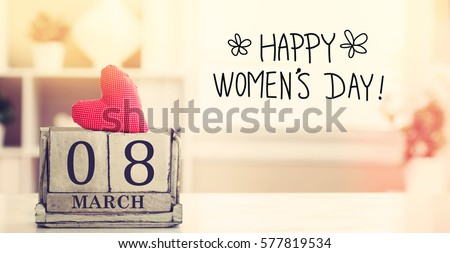 8 March Happy Women's Day message with wooden block calendar  Royalty-Free Stock Photo #577819534