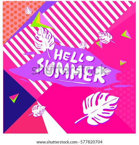 Trendy vector summer cards illustration with floral elements and abstract colorful textures. Design for poster, card, invitation, brochure, and promotion template. Fashion art print and background.