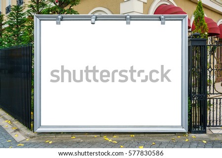 rectangle blank billboard on silver metal frame isolated on white background with clipping path