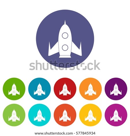 Rocket set icons in different colors isolated on white background