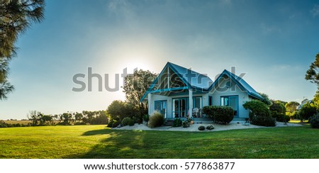 Luxurious country house near "Wilsons Promontory" South Australia. Holiday home that can be rented. Architecture seems nordic. Royalty-Free Stock Photo #577863877