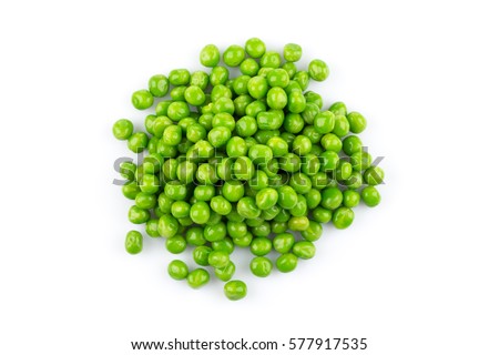 Pile of green wet pea isolated on white background Royalty-Free Stock Photo #577917535