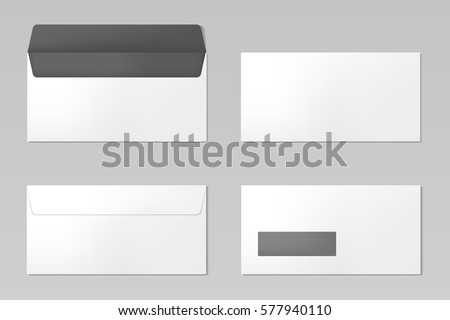 DL Envelopes mockup front and back view, vector illustration Royalty-Free Stock Photo #577940110