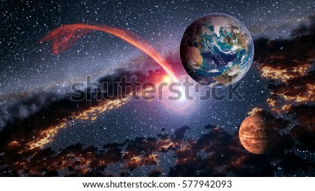 Outer space planet Earth Mars meteorite comet asteroid astrology solar system universe. Elements of this image furnished by NASA.