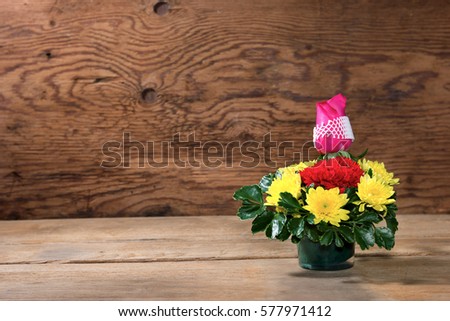 Colorful Bouquet on wood background