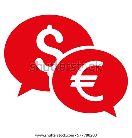 Currency Transfer Chat vector pictograph. Illustration style is a flat iconic red symbol on white background.