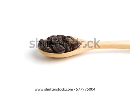 Coffee Beans in wooden spoon isolated on white