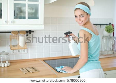 Woman cleans