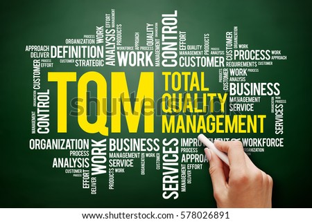 TQM - Total Quality Management word cloud collage, technology business concept on blackboard Royalty-Free Stock Photo #578026891